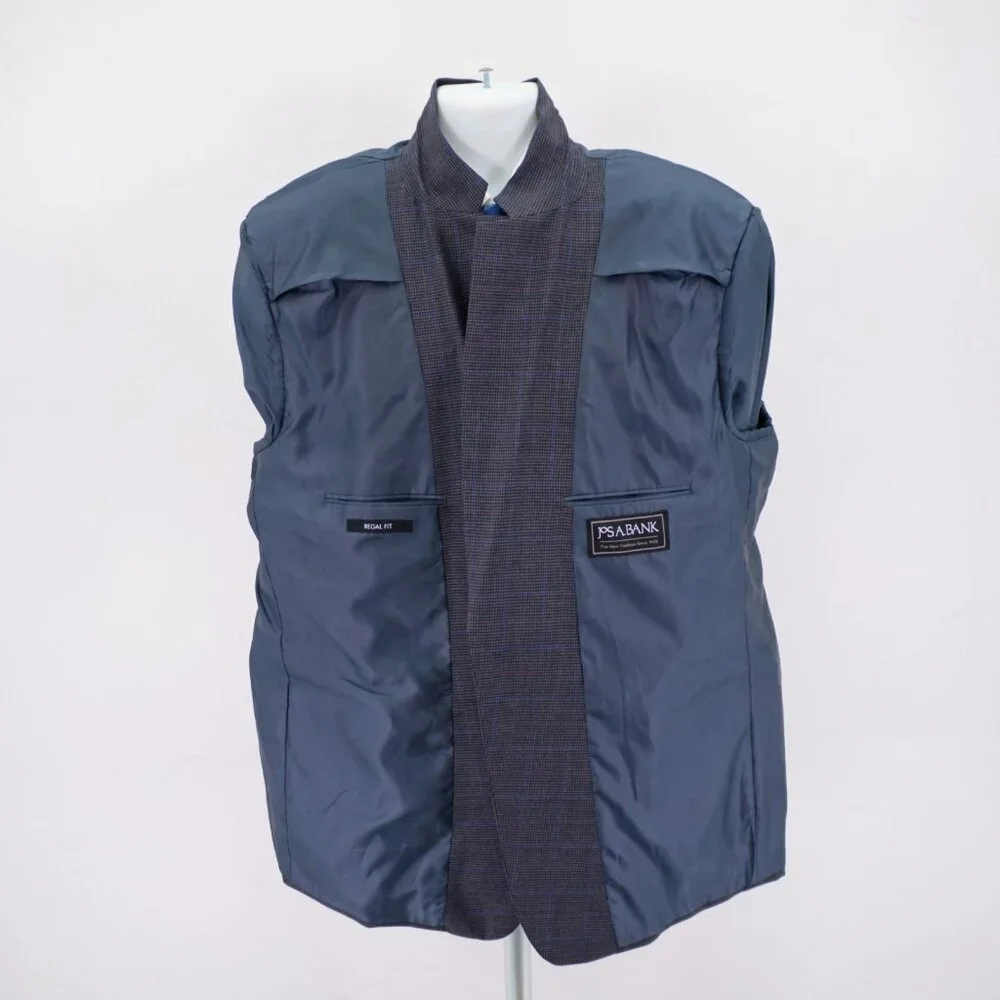 Jos‎ A Bank Regal Fit Wool Gray Black Houndstooth W/ Purple Blue Windowpane 50L